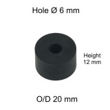Rubber Washer, Hole M6 (6mm), O/D 20mm, Height 12mm