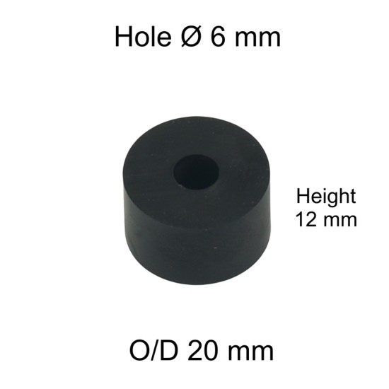 Rubber Washer, Hole M6 (6mm), O/D 20mm, Height 12mm