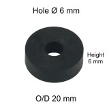 Rubber Washer, Hole M6 (6mm), O/D 20mm, Height 6mm