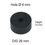 Rubber Washer, Hole M6 (6mm), O/D 26mm, Height 12mm