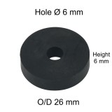 Rubber Washer, Hole M6 (6mm), O/D 26mm, Height 6mm Rubber Washer, Hole M6 (6mm), O/D 26mm, Height 6mm