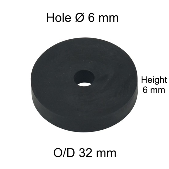 Rubber Washer, Hole M6 (6mm), O/D 32mm, Height 6mm Rubber Washer, Hole M6 (6mm), O/D 32mm, Height 6mm