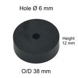 Rubber Washer, Hole M6 (6mm), O/D 38mm, Height 12mm