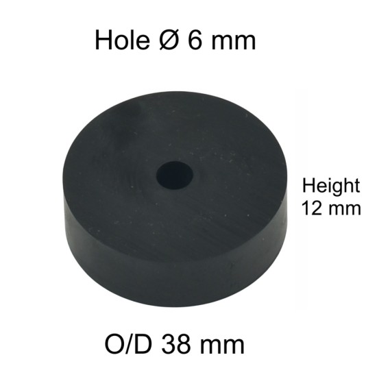 Rubber Washer, Hole M6 (6mm), O/D 38mm, Height 12mm