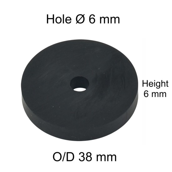 Rubber Washer, Hole M6 (6mm), O/D 38mm, Height 6mm