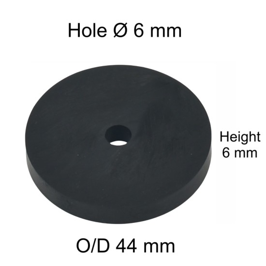 Rubber Washer, Hole M6 (6mm), O/D 44mm, Height 6mm Rubber Washer, Hole M6 (6mm), O/D 44mm, Height 6mm