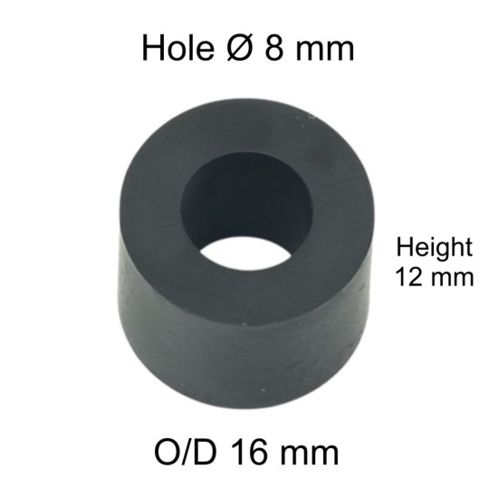 Rubber Washer, Hole M8 (8mm), O/D 16mm, Height 12mm Rubber Washer, Hole M8 (8mm), O/D 16mm, Height 12mm