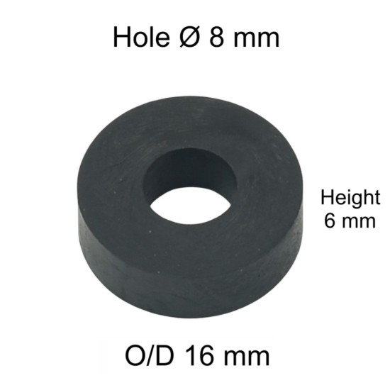 Rubber Washer, Hole M8 (8mm), O/D 16mm, Height 6mm Rubber Washer, Hole M8 (8mm), O/D 16mm, Height 6mm