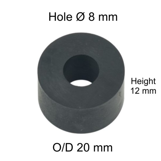 Rubber Washer, Hole M8 (8mm), O/D 20mm, Height 12mm Rubber Washer, Hole M8 (8mm), O/D 20mm, Height 12mm