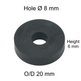 Rubber Washer, Hole M8 (8mm), O/D 20mm, Height 6mm Rubber Washer, Hole M8 (8mm), O/D 20mm, Height 6mm