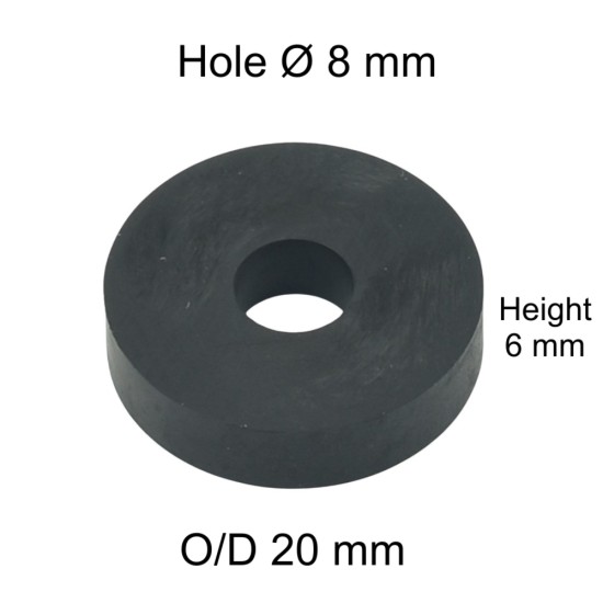 Rubber Washer, Hole M8 (8mm), O/D 20mm, Height 6mm Rubber Washer, Hole M8 (8mm), O/D 20mm, Height 6mm