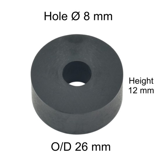 Rubber Washer, Hole M8 (8mm), O/D 26mm, Height 12mm Rubber Washer, Hole M8 (8mm), O/D 26mm, Height 12mm