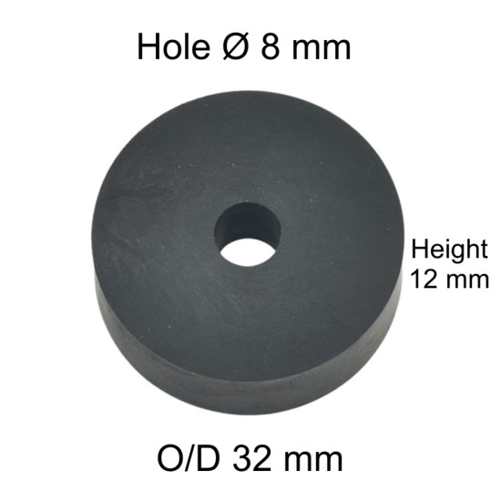 Rubber Washer, Hole M8 (8mm), O/D 32mm, Height 12mm Rubber Washer, Hole M8 (8mm), O/D 32mm, Height 12mm