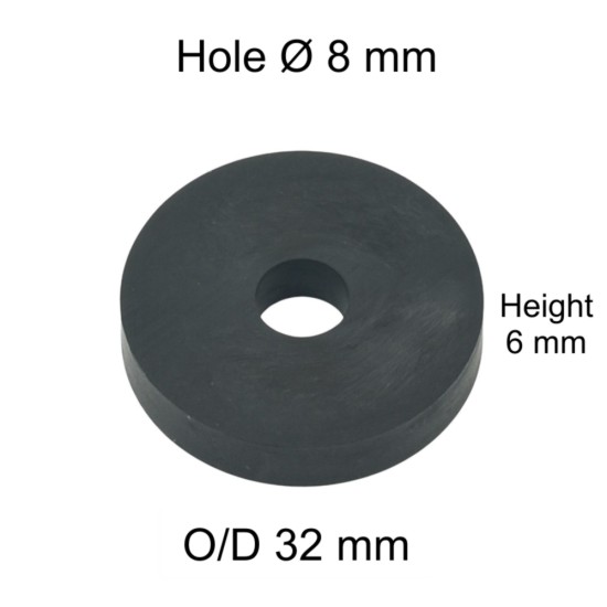 Rubber Washer, Hole M8 (8mm), O/D 32mm, Height 6mm Rubber Washer, Hole M8 (8mm), O/D 32mm, Height 6mm