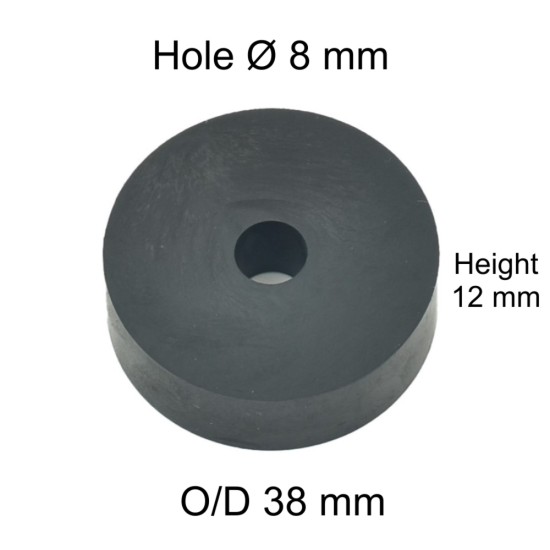 Rubber Washer, Hole M8 (8mm), O/D 38mm, Height 12mm Rubber Washer, Hole M8 (8mm), O/D 38mm, Height 12mm