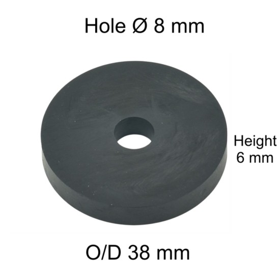 Rubber Washer, Hole M8 (8mm), O/D 38mm, Height 6mm Rubber Washer, Hole M8 (8mm), O/D 38mm, Height 6mm