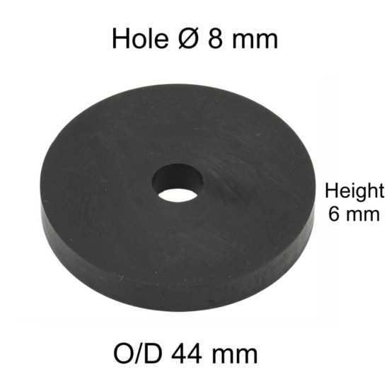 Rubber Washer, Hole M8 (8mm), O/D 44mm, Height 6mm Rubber Washer, Hole M8 (8mm), O/D 44mm, Height 6mm