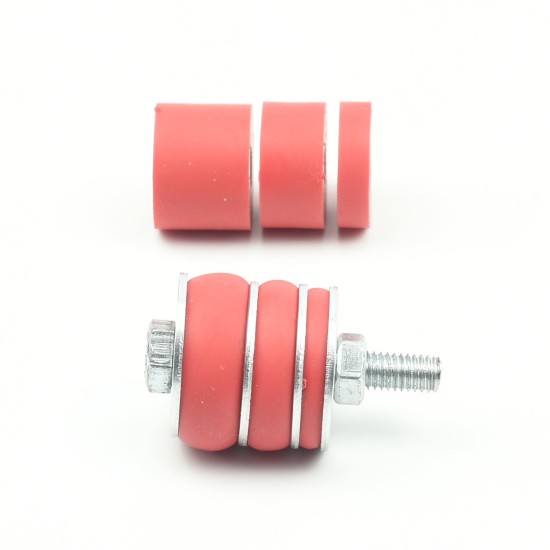 6mm (M6) SUPER SOFT Rubber Spacers (20mm diameter) Shore A 38 - Red