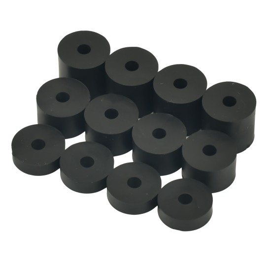 4mm (M4) MEDIUM SOFT Rubber Spacers (16mm diameter) Shore A 55 - Black