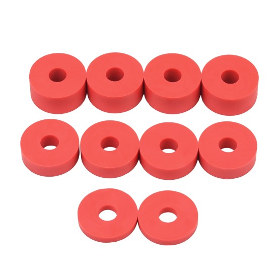 10mm (M10) SUPER SOFT Rubber Spacers/Standoff Washers (32mm diameter) Shore A 38 – Red