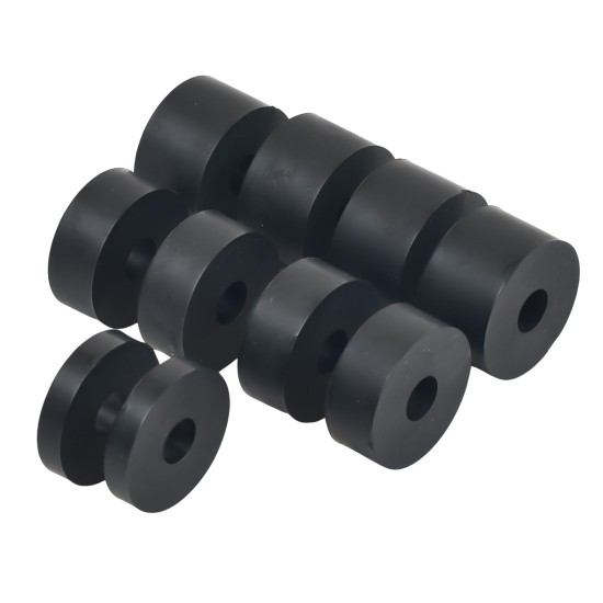 8mm (M8) MEDIUM HARD Rubber Spacers (26mm diameter) Shore A 85 - Black