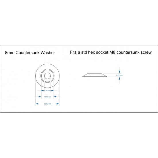 8mm (M8) Countersunk Washer - Blue