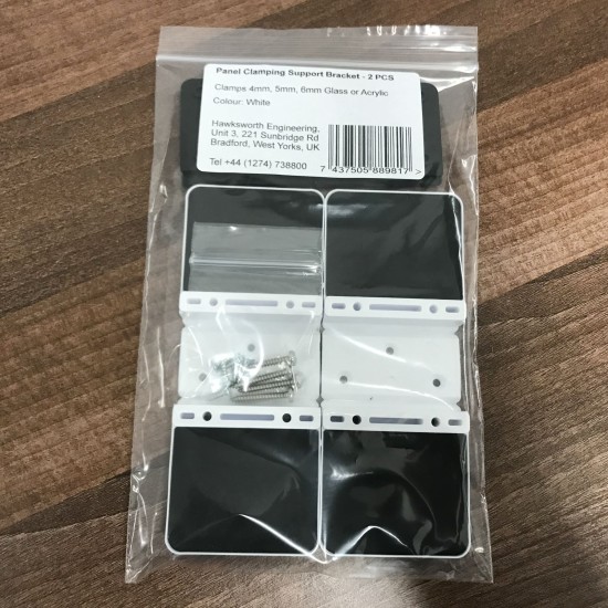Desk partition screen clamps for glass or acrylic sheet, 4mm to 6mm - white, 2pcs